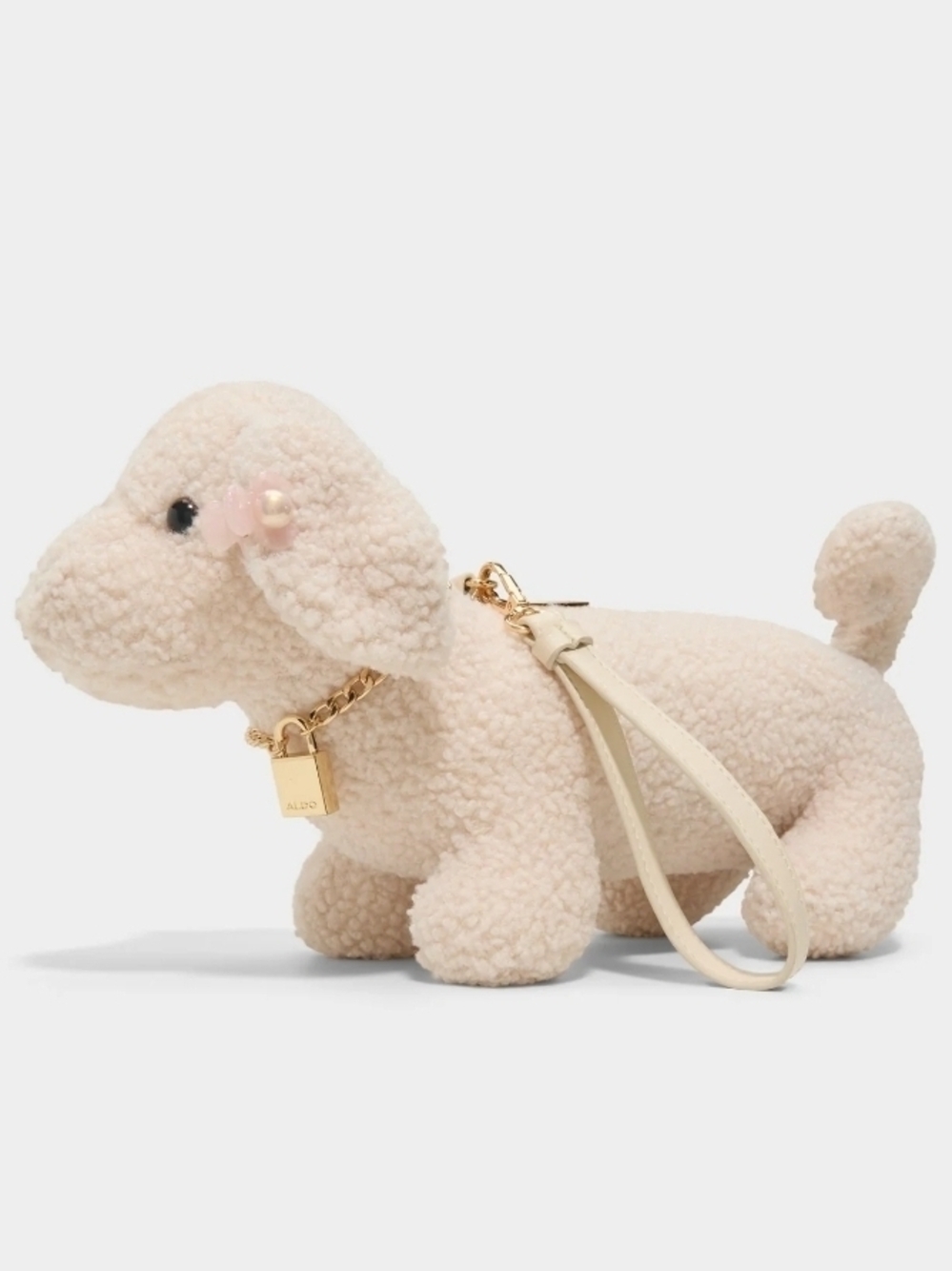 Aldo Cream Plush Dachshund Dog Toy with Gold Charm